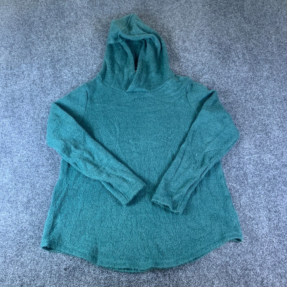 LOFT Hooded Sweater Womens Large Teal Green Good Knit Stretch Pullover Hooded